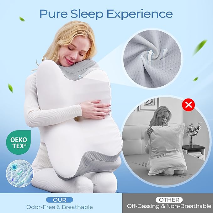 BDEUS Ergonomic Cervical Neck Pillow for Sleeping – Memory Foam Pillow with Massage Nodes for Neck Pain Relief, Side Sleeper & Back Support, CertiPUR-US Certified, White