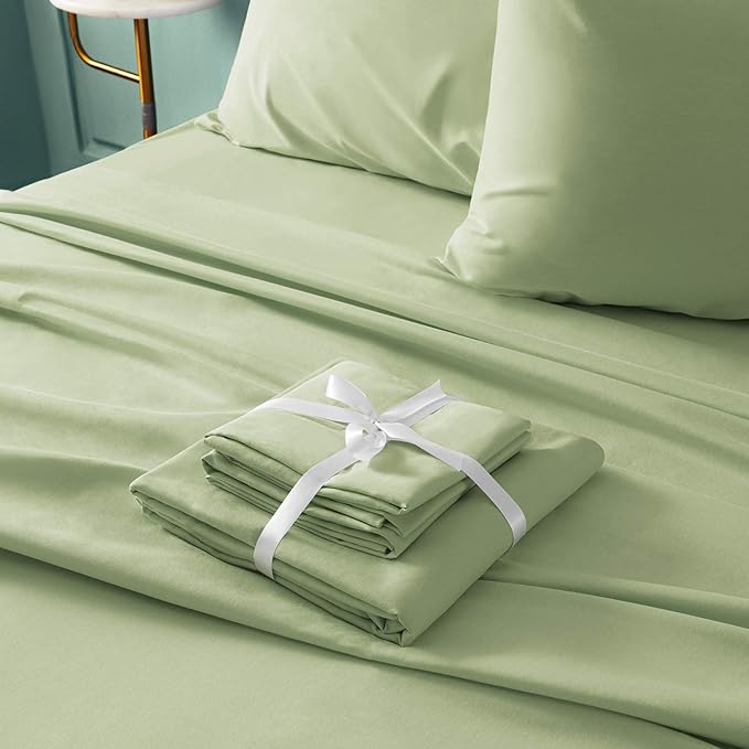 BYSURE 6 Pieces Bed Sheets Set(King, Sage Green) - Hotel Luxury Super Soft 1800 Thread Count 100% Microfiber Sheets with Deep Pockets, Wrinkle & Fade Resistant