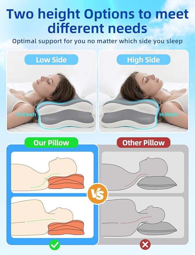lazyzzz Cervical Neck Pillow for Neck and Shoulder Pain Relief, Memory Foam Pillow, Ergonomic Contour Side Sleeper Pillows, Soft Cooling Orthopedic Pillow for Side Back Stomach Sleepers