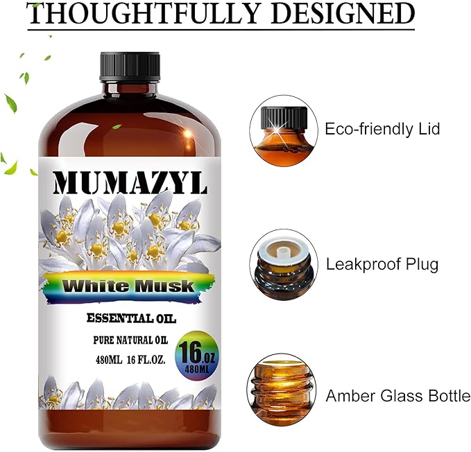 White Musk Essential Oil, White Musk Oil 16 Fl Oz 480ML for Diffuser Humidifier Yoga Cleaning DIY Candle Soap Making MUMAZYL Essential Oils