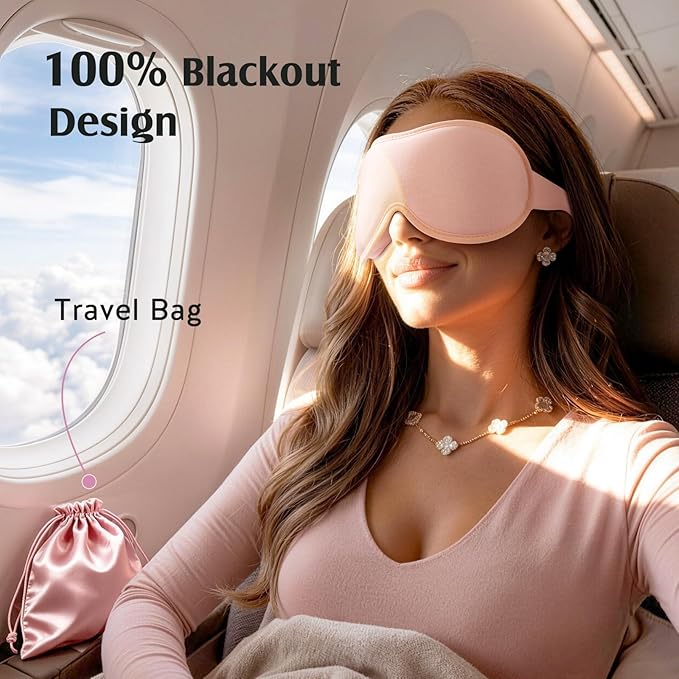 YFONG Sleep Mask for Lash Extensions, Bamboo Viscose & 100% Blackout Eye Mask for Sleeping Women Men, Soft 3D Contoured Zero Eye Pressure Blindfold for Travel, Breathable & Adjustable Eye Cover, Pink