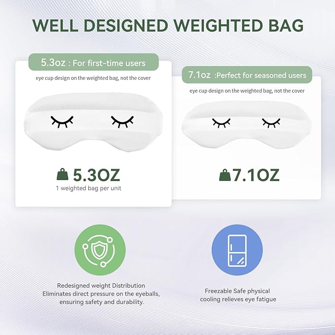 Lyocell Weighted Sleep Eye Mask for Women Men, 5.3oz & 7oz, Removable Washable Weighted Bag, Light Blocking Eye Cover, Soft Eye Shade for Travel Essentials, Office Naps, Gift,Green