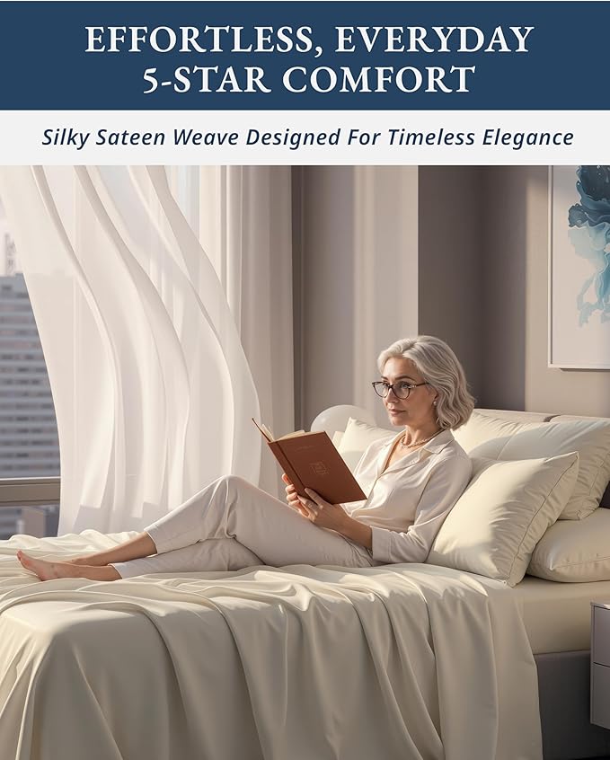 100% Egyptian Cotton King Size Sheets Set – Silky Sateen Weave for Warm Winter Comfort, Ultra Soft & Durable Christmas Sheets King Size, Snug Fit 15" Deep Pocket, Luxury Hotel Comfort at Home - Ivory