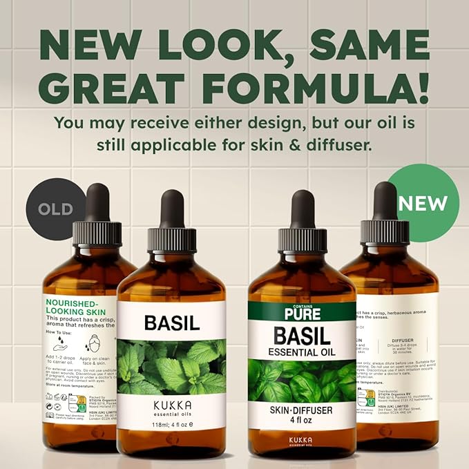 100% Pure Basil Oil - 4 Fl Oz Basil Essential Oil for Hair, Skin, Diffuser, Aromatherapy & DIY Soap Making Scent