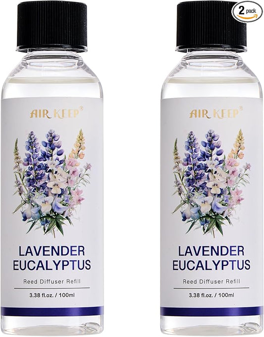 Airkeep Reed Diffuser Oil Refill/Lavender Eucalyptus/3.38 oz(100ml)/2 Pack/Scented Oil Refill for Reed Diffuser Home Fragrance for Bedroom, Bathroom Office Home Decor