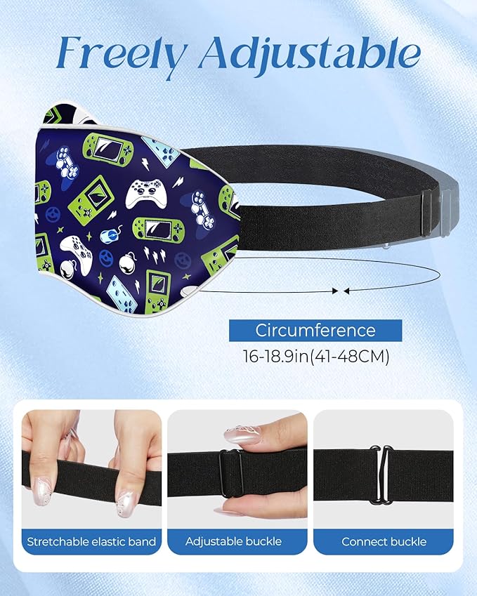 Miss Adola Sleep Mask for Kids - Cute Kawaii Cartoon Silk Sleeping Mask with Adjustable Strap Soft Smooth Light Eye Mask for Sleeping Silk Kids Eye Cover for Boys Girls Teens, BU Green Game