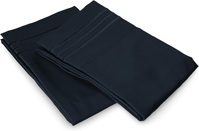 Elegant Comfort Luxury Ultra-Soft 2-Piece Pillowcase Set - 1500 Premium Hotel Quality Microfiber Double Brushed - Wrinkle Resistant, Standard/Queen, Black