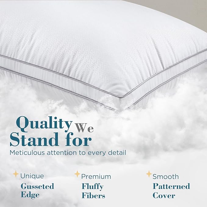 viewstar Bed Pillows Set of 2, Hotel Quality Cooling Down Alternative Gusseted Pillows for Side, Back, or Stomach Sleepers, White, 19" x 33"