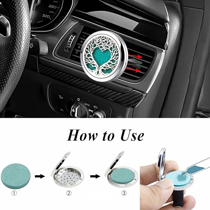 Tree Car Diffuser Compatible with Any Essential Oil Vent for Car Accessories,10 Felt Pads, Leak-Proof Car Air Freshener Gift Set