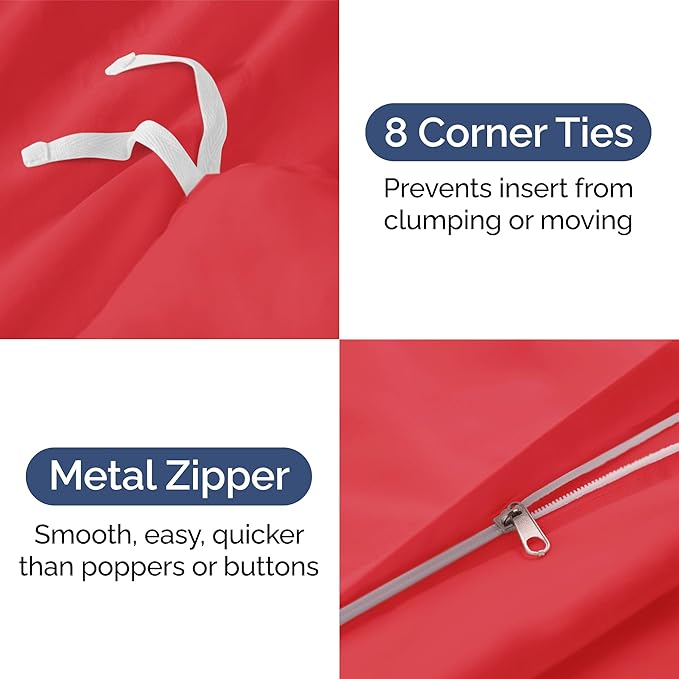 Duvet Cover Queen Size Set - Extra Soft Queen Duvet Cover 90" x 90" with 2 Pillow Shams - Hotel Luxury, Easy Care and Fade Free w/ Zipper Closures & Ties - All Season, Comfy, Cozy & Breathable (Red)