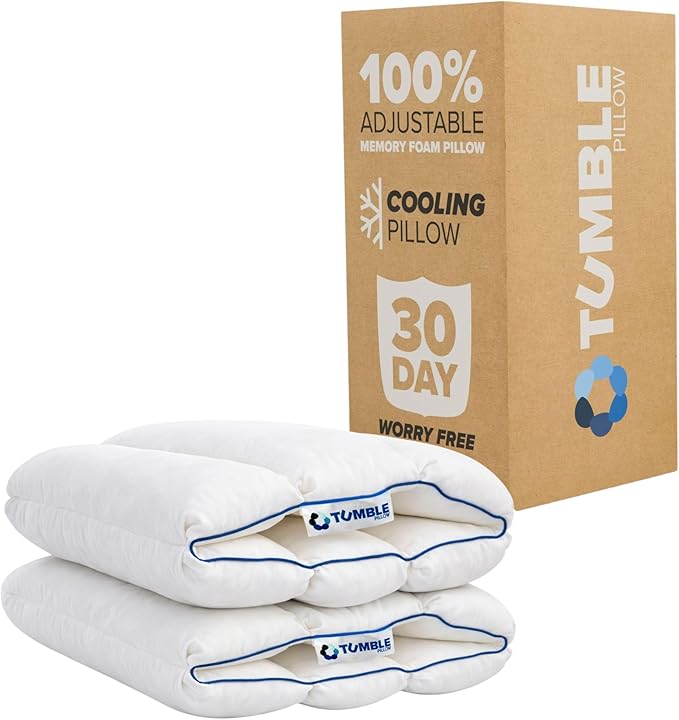 TUMBLE 6-Chamber Adjustable Bed Pillow | Back, Side & Stomach Sleepers | Cooling Cover | Memory Foam & Gel Fiber Fill | Customize Your Comfort | CertiPUR/Oeko-Tex | Standard Queen 2 Pack