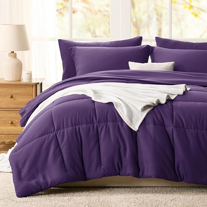 CozyLux Full Size Comforter Sets Purple - 7 Pieces Bed in a Bag Full, Oeko-Tex Certified Bed Set, All Season Soft Bedding Set with Down Alternative Comforter, Sheets, Pillowcases & Pillow Shams