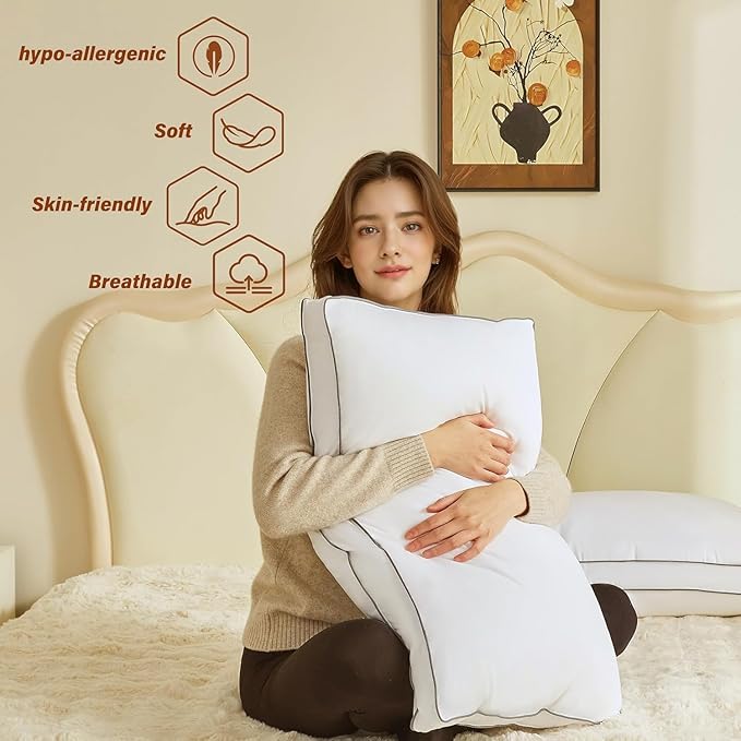 Goose Down Pillows for Neck Pain - Perfect Balance of Softness and Support,Relief for Side and Back Sleepers, Hotel Down Pillows Queen/Standard Size Set of 2