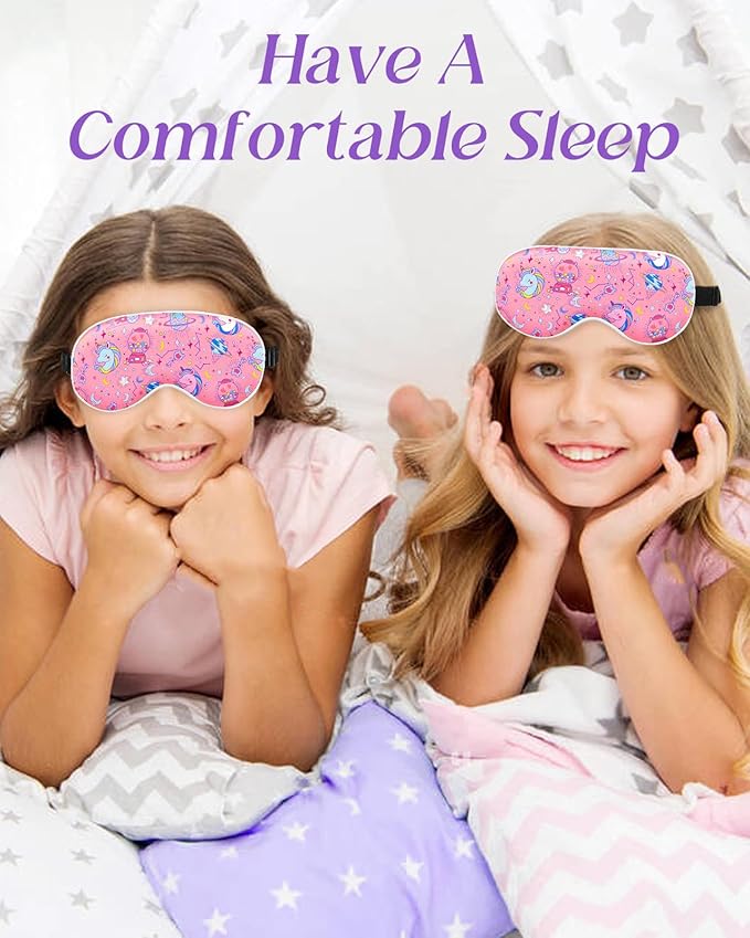 Miss Adola Sleep Mask for Kids - Cute Kawaii Cartoon Silk Sleeping Mask with Adjustable Strap Soft Smooth Light Eye Mask for Sleeping Silk Kids Eye Cover for Boys Girls Teens, Ice Cream Planet