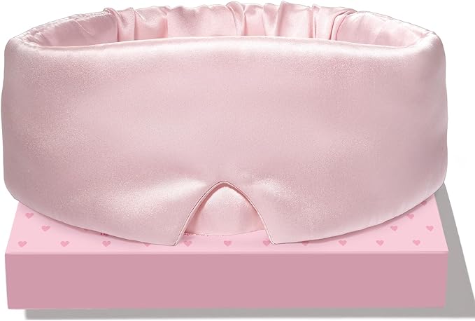 LitBear 100% Mulberry Silk Sleep Mask for Women & Men, Soft and Comfortable Eye Mask for Side Sleepers, Blackout Sleeping Mask for Home, Travel, Office, or Napping (Pink)