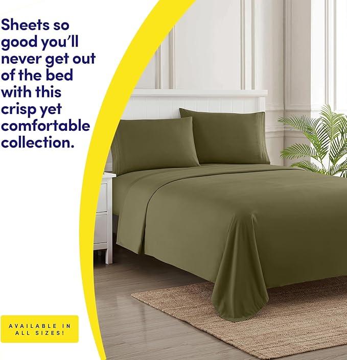 1500 Supreme Collection Full Sheet Sets Olive Green - Luxury Hotel Bed Sheets and Pillowcase Set for Full Mattress - Extra Soft, Elastic Corner Straps, Deep Pocket Sheets, Full Olive Green
