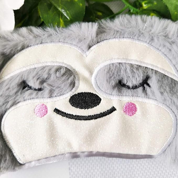 Cute Animal Sleeping Mask Soft Plush Blindfold Cute Rabbit Panda Koala Eye Cover Eyeshade for Kids Teens Girls Women (Grey Sloth)