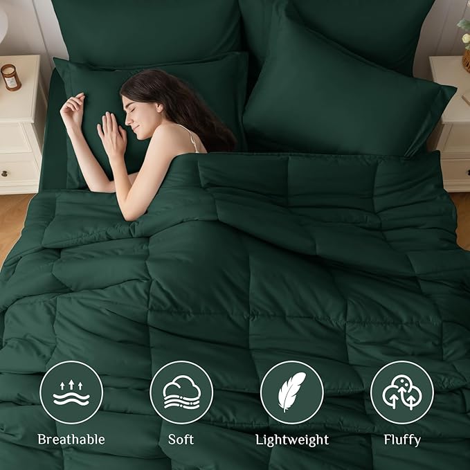 JOLLYVOGUE California King Comforter Set, Ultra-Soft Bed in a Bag Cal King Size 7 Pieces, Oeko-TEX Certified Bedding Set with Down Alternative Comforter, Sheets, Pillowcases & Shams, Emerald Green