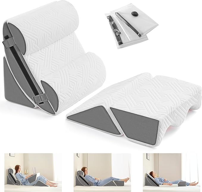 Yojoker 6pcs Orthopedic Bed Wedge Pillow Set for Post Surgery, Memory Foam for Sleeping, Back and Leg Pain Relief Comfortable & Adjustable Support Pillows-Anti Snoring, Heartburn