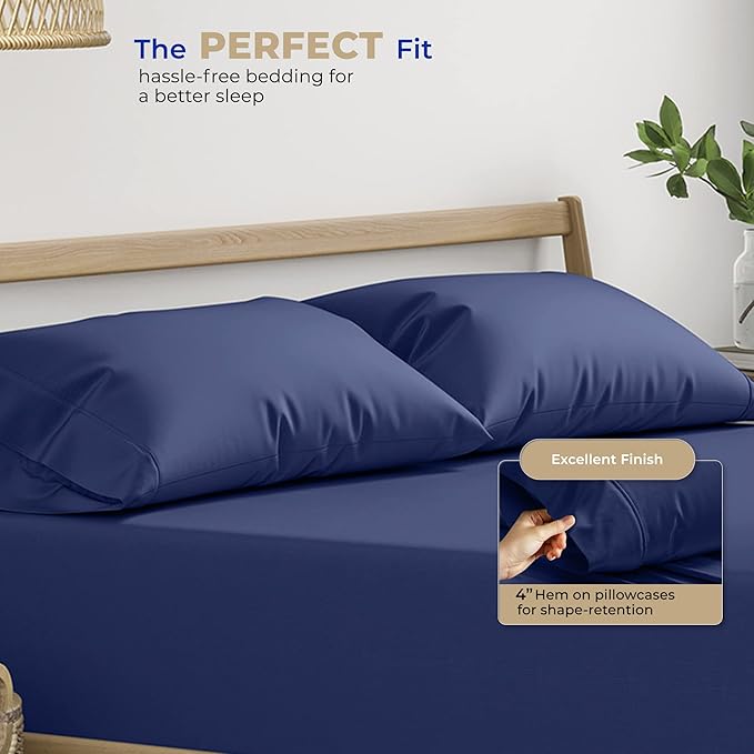 Thread Spread 100% Cotton King Size Pillow Cases Set of 2 - Luxury 400 Series Glee Collection Pillow Cases King Size (Navy Blue), Soft Cooling Breathable & Durable Sateen Hotel Cotton Pillowcases