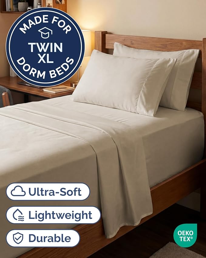 Extra Deep Twin XL Sheet Set - 4 Piece Breathable and Cooling Sheets - Hotel Luxury Bedding for Women, Men, Kids & Teens - Easy & Secure Fit - Soft, Wrinkle Free and Comfy - Extra Deep Pockets - Wheat