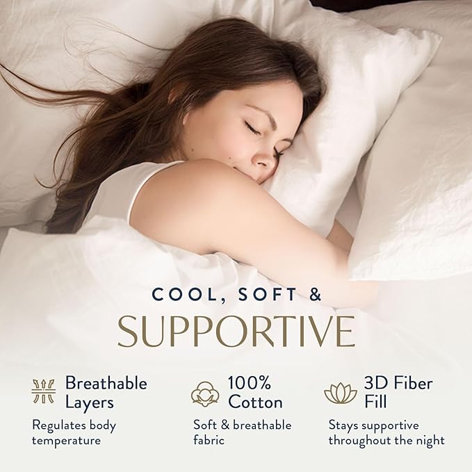 Digital Decor 100% Cotton Luxury Hotel Pillows Queen Size Set of 2, Cooling Hypoallergenic Down Alternative Bed Pillows for Sleeping, Firm Support for Side & Back Sleepers, Made in USA, 30" x 20"