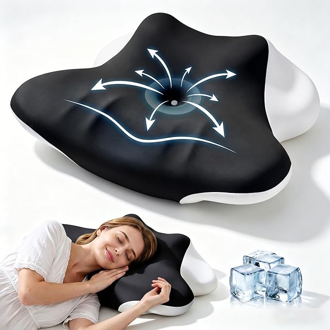 Butterfly Cervical Memory Foam Pillow, Dual-Height Design (11cm/13cm) with Skin-Friendly Breathable Fabric, Ergonomic Neck Support for Sleep Relief, Black & White