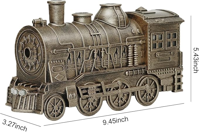 Retro Train Essential Oil Diffuser Humidifier 300ML - Steam Engine Cool Mist Humidifier with Dual Mist Modes & Auto Shut-Off, Quiet Aromatherapy Diffuser with Night Light for Home Office Decor
