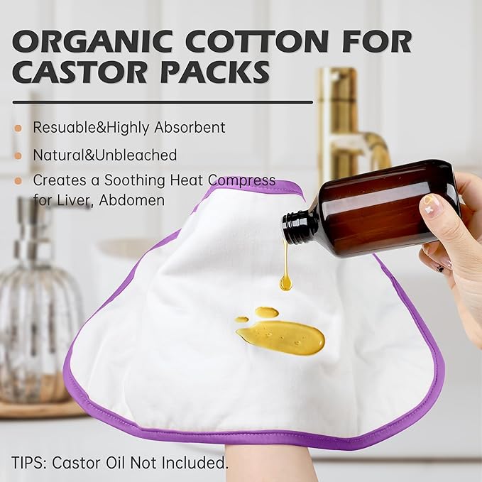 Castor Oil Pack Wrap Organic Cotton 2 Pcs, Castor Oil Cold Pressed Highly Absorbent for Liver Detox, Christmas Gifts for Women, Mom, Wife, Girlfriend, Sister, Friends, Houndstoot