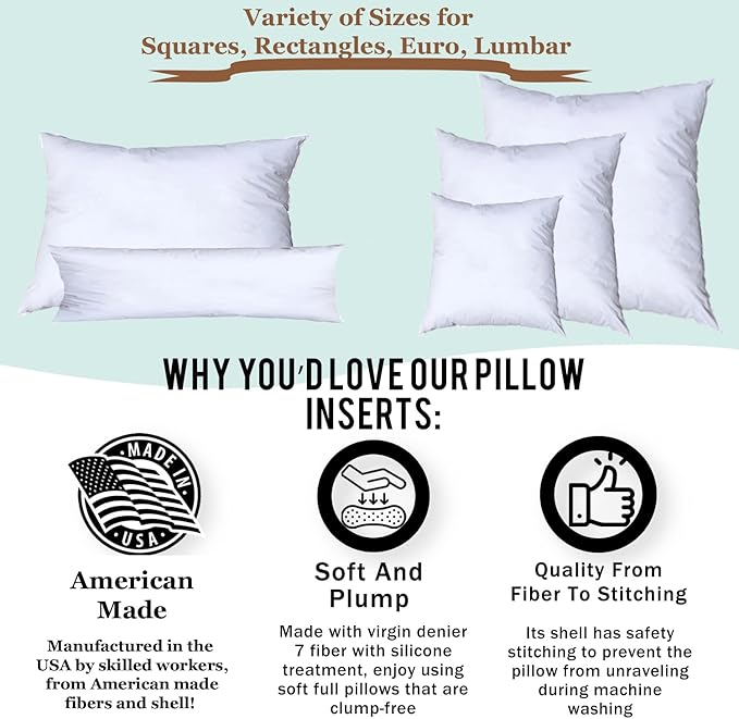 Pillowflex Set of 2 Synthetic Down Alternative Pillow Inserts for Shams, Soft & Plush Pillow Inserts, Faux Down Alternative Pillows or Micro Denier, Cotton Blended Shell Fabric - (12 Inch by 16 Inch)