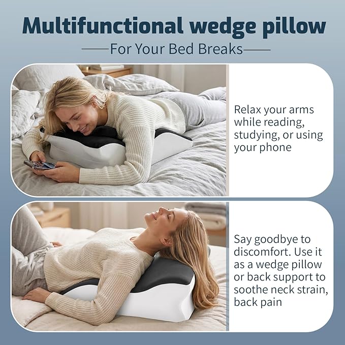 Ergonomic Wedge Prone Pillow,Memory Foam Multi-Functional Bed Pillow,Reading Pillow,Ideal for Bed Breaks,Massage,Reading,Back Support,Sleeping,and Leg Pain Relief
