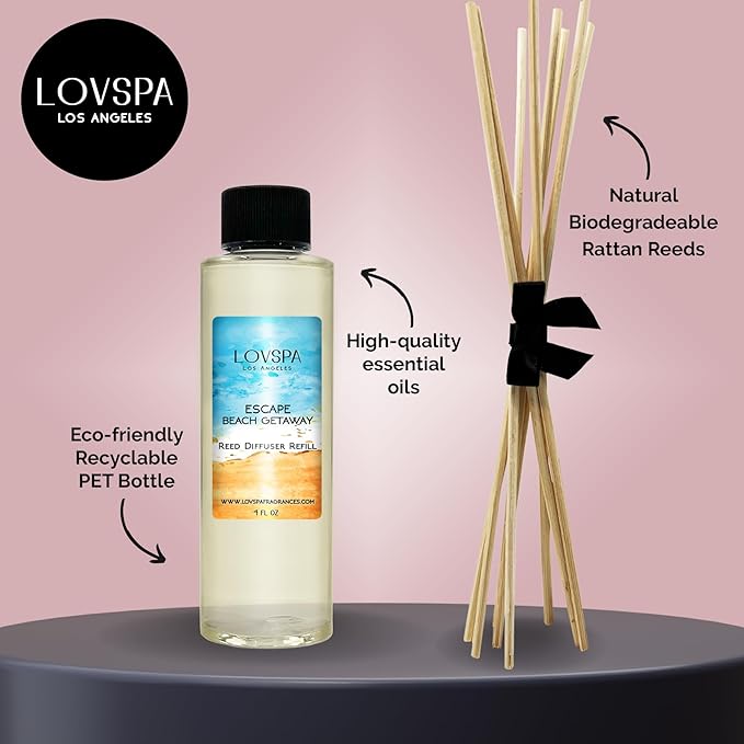 Escape Beach Getaway Diffuser Oil - Luxury Essential Oils for Diffuser Refill & Air Freshener Room Spray - Long-Lasting & Natural Home Fragrance, Scented Oil for Diffusers, USA Made, 4oz