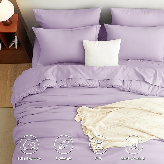 CozyLux Full Size Comforter Sets Lavender, 7 Pieces Bed in a Bag Full Comforter Set with Sheets, Light Purple Luxury Soft Bedding Set with Down Alternative Comforter, Sheets, Pillowcases & Shams