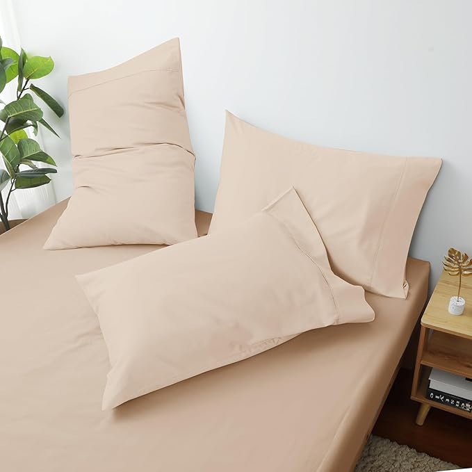 100% Egyptian Cotton Pillow Cases Set of 2,King Size 400 Thread Count Cooling Pillowcases,Soft and Breathable Pillow Covers with Envelope Closure,20x36 Inches, Beige