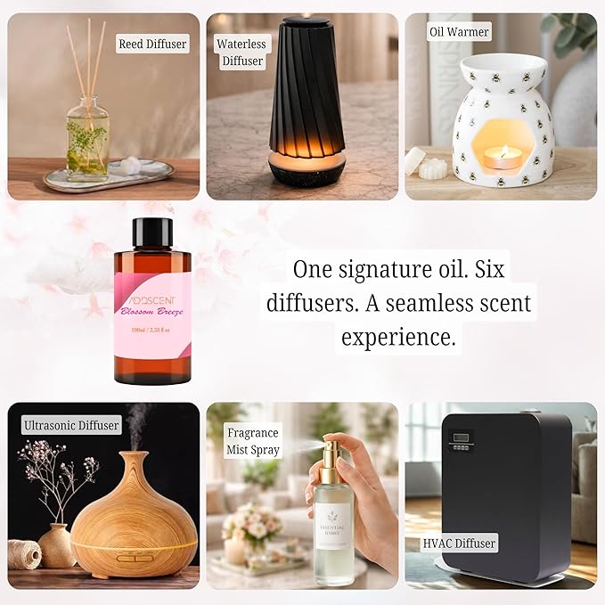 Blossom Breeze Fragrance Oil 100ml for Diffuser, Sweet Fruity and Floral Aroma for Bedroom Living Office Spa, Soft Uplifting Scent with Layered Notes for Cheerful and Welcoming Ambience