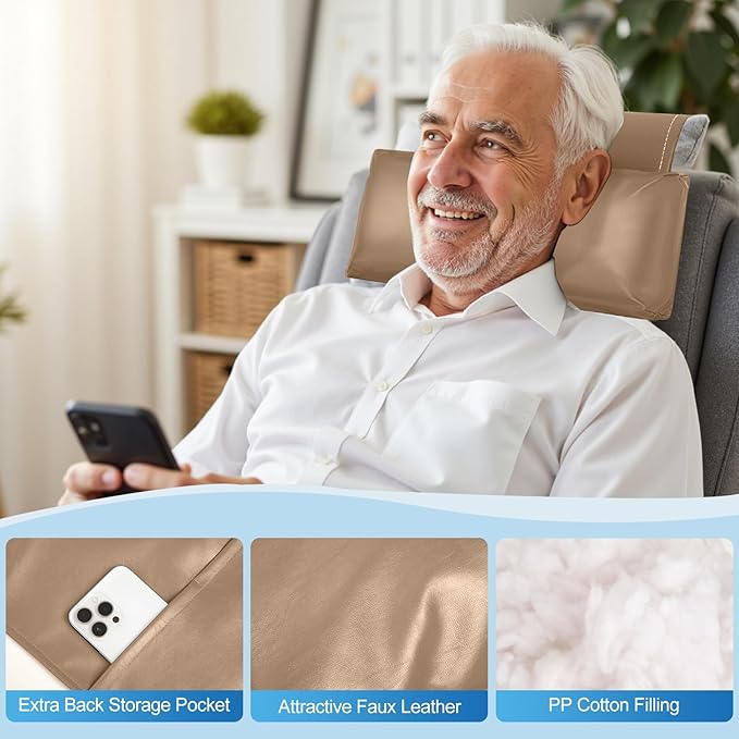 Leather Recliner Pillow, Adjustable Neck & Head Support Pillow, Pu Leather Non-Slip Headrest for Pain Relief & Relaxation, Ideal for Recliner Chair, Couch, Office Chair, Sofa