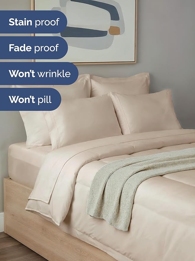 Full Comforter Set - 7 Piece Bed in a Bag Full Size Bed Set - Down Alternative Comforter, Flat Sheet, Fitted Sheet, Pillowcase & Shams for All Seasons - Ultra Soft, Cozy, Comfy and Breathable - Wheat