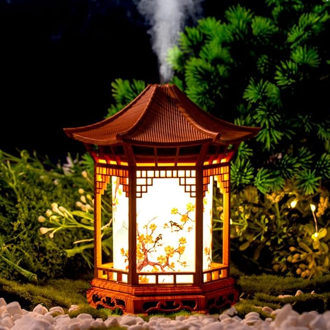 Essential Oil Diffusers, Chinese Lantern Aroma Diffuser & Night Light - 160ml Essential Oil Diffuser With Dual Mist Modes, Dual Color Temperatures, Shallow Wood Grain For Bedroom Office, Khaki, Essen