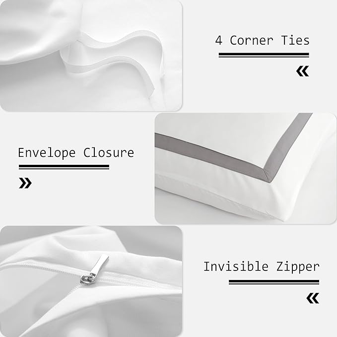 OSVINO Queen Duvet Cover Set - Hotel Style Grey Line Pattern Microfiber Bedding, 3 Pieces with Pillowcases, Soft Breathable with Zipper Closure, Cooling Feel, Wrinkle Resistant, Comforter Not Included