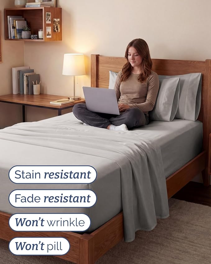 Extra Deep Twin XL Sheet Set - 4 Piece Breathable and Cooling Sheets - Hotel Luxury Bedding for Women, Men, Kids & Teens - Easy & Secure Fit - Soft and Wrinkle Free - Extra Deep Pockets - Light Grey