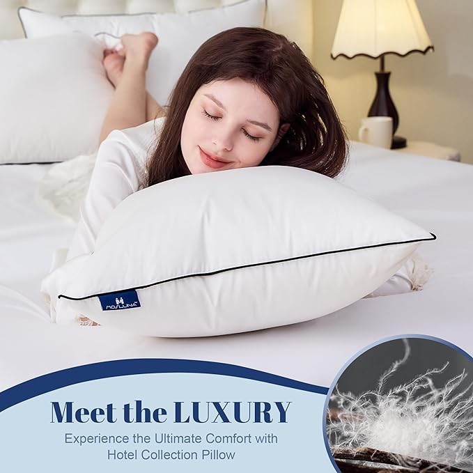 Feather Down Pillows Queen Size Set of 2, Luxury Hotel Collection Bed Pillow 2 Pack, Airyfil™ Powered Fillings & Feathers Pillow，Fluffy Plush for Side Sleepers,Firm, 20x30 in.