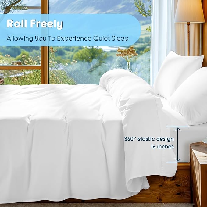 SONORO KATE 100% Egyptian Cotton Sheets Set - 1000 High Thread Count, Luxury 5-Star Hotel Sateen Bed Sheets, Soft, Breathable Long Staple Sheets, Fit up to 16" - 4 PC (White,Queen)