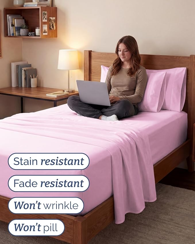 Extra Deep Twin XL Sheet Set - 4 Piece Breathable and Cooling Sheets - Hotel Luxury Bedding for Women, Men, Kids & Teens - Easy & Secure Fit - Soft and Wrinkle Free - Extra Deep Pockets - Light Pink