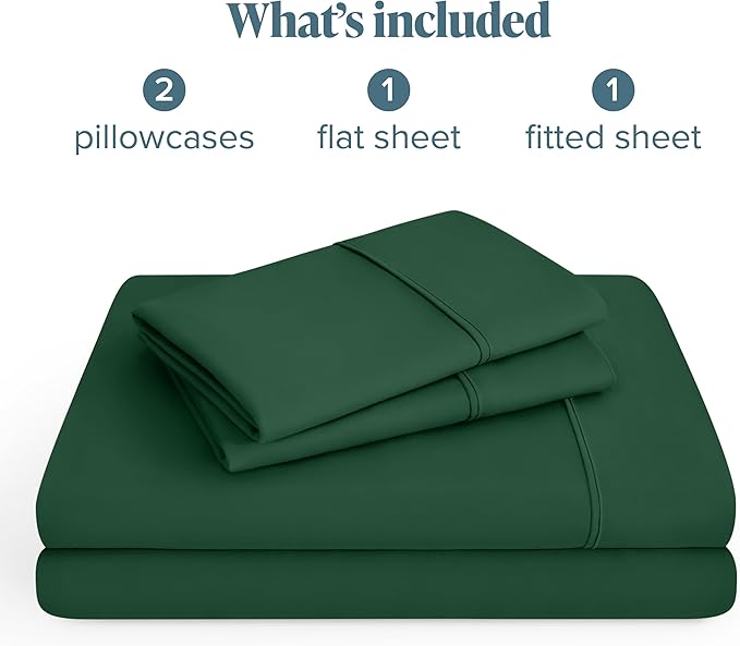 Bare Home Hotel Luxury Twin Sheet Set, Extra Soft - 4 Piece Set - Deep Pockets - Easy Fit - Cooling & Breathable - Wrinkle, Fade, Stain Resistant - Includes 2 Pillowcases (Twin, Forest Green)