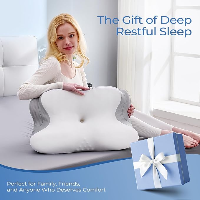 BDEUS Ergonomic Cervical Neck Pillow for Sleeping – Memory Foam Pillow with Massage Nodes for Neck Pain Relief, Side Sleeper & Back Support, CertiPUR-US Certified, White