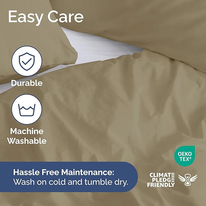 Duvet Cover Queen Size Set - Extra Soft Queen Duvet Cover 90" x 90" with 2 Pillow Shams - Hotel Luxury, Easy Care and Fade Free w/ Zipper Closures & Ties - All Season, Comfy, Cozy & Breathable (Khaki)