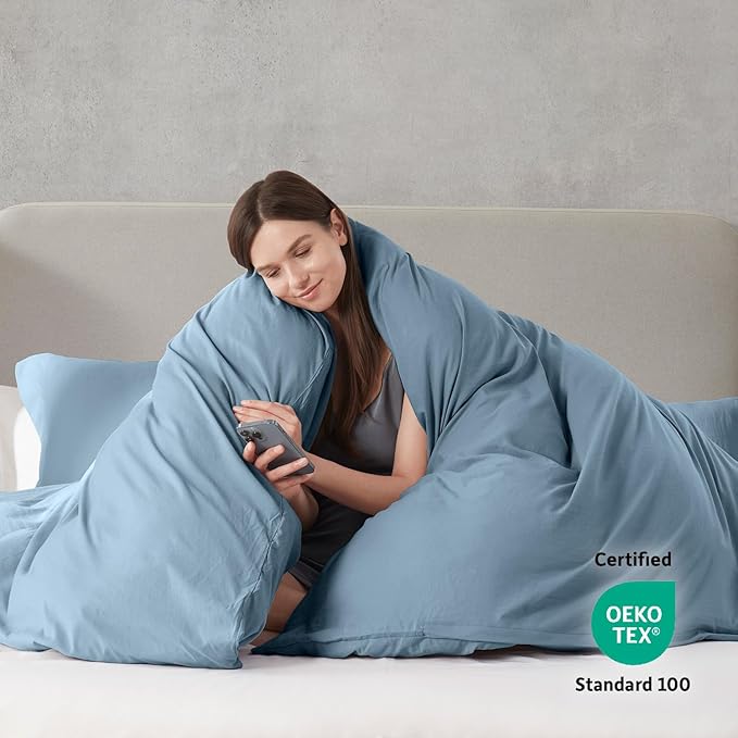 Nestl Stone Blue Duvet Cover Queen Size - Soft Double Brushed Queen Duvet Cover Set, 3 Piece, with Zipper Closure, 1 Duvet Cover 90x90 inches and 2 Pillow Shams