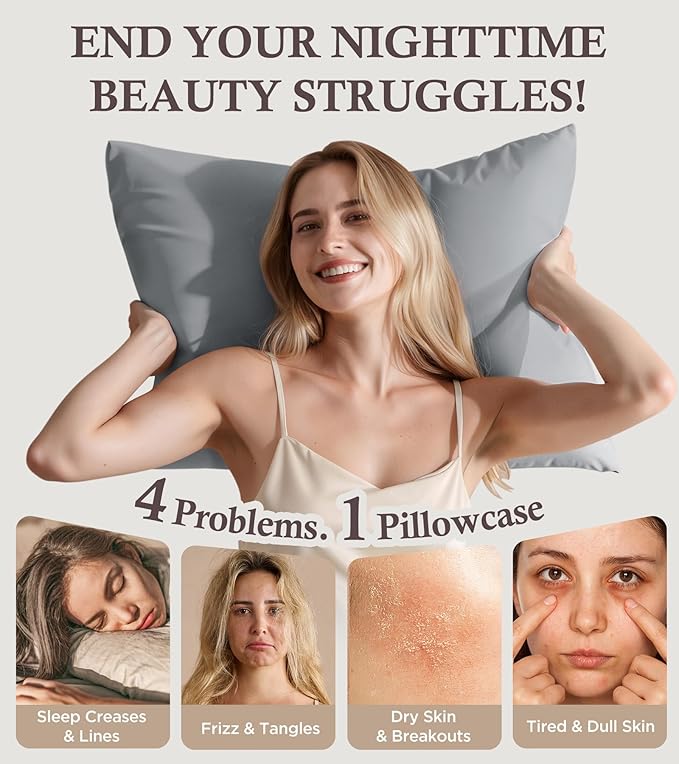 Instant Chill Cooling Pillowcase for Hot Sleepers, 2% HA Infused Pillowcase Hydrates Skin & Hair, Reduces Wrinkles & Frizz, Softer Than Silk Pillow Cases, Pillow Covers King (Light Gray, 1 Pack)