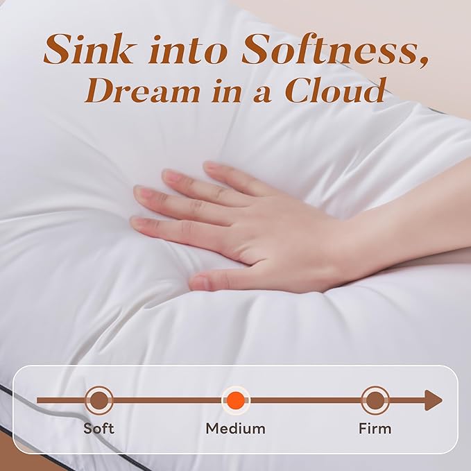 Feather Down Pillows Queen Size Set of 2, Hotel Collection Bed Pillows 2 Pack, Medium Firm Pillow for Side, Back or Stomach Sleepers, Downproof, Gusset Design 20x30 in.