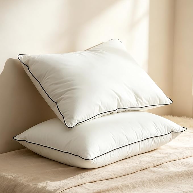 BPC Goose Feather Down Pillows Standard Size Set of 2, Luxury Hotel Pillows with 100% Organic Cotton Cover, Bed Pillow for Medium Firm Support & Cloud-Like Comfort, 20"x26"